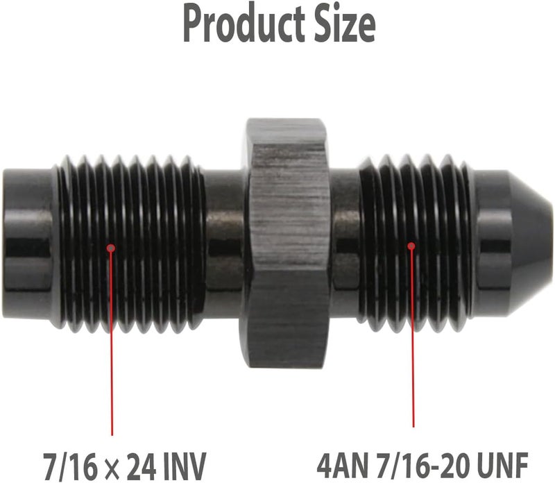 KRD PERFORMANCE Aluminum -4AN AN4 Male Flare to 7/16 x 24 Male Thread Inverted Seat Adaptor Fittings Inv Flare Connector, Black, Pack of 2 - Image 2